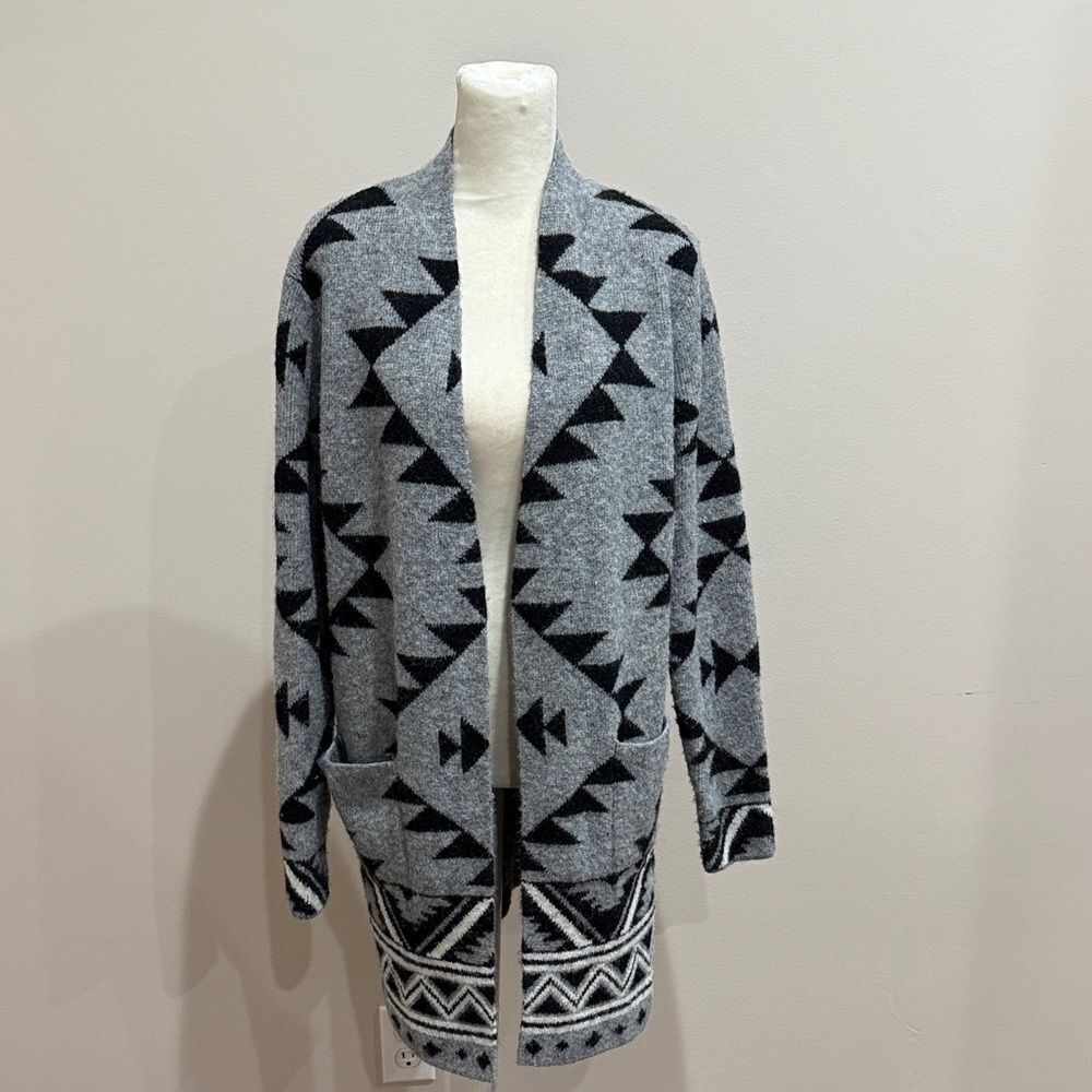 Frye Black and Gray Geometric Cardigan Duster Size Small